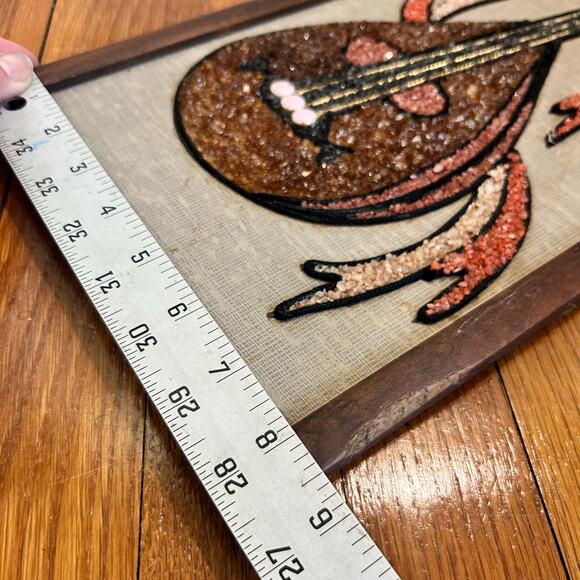 Vintage Mid-Century Gravel Art Wall Hanging – Abstract Musician with Lute - Picture 14 of 16